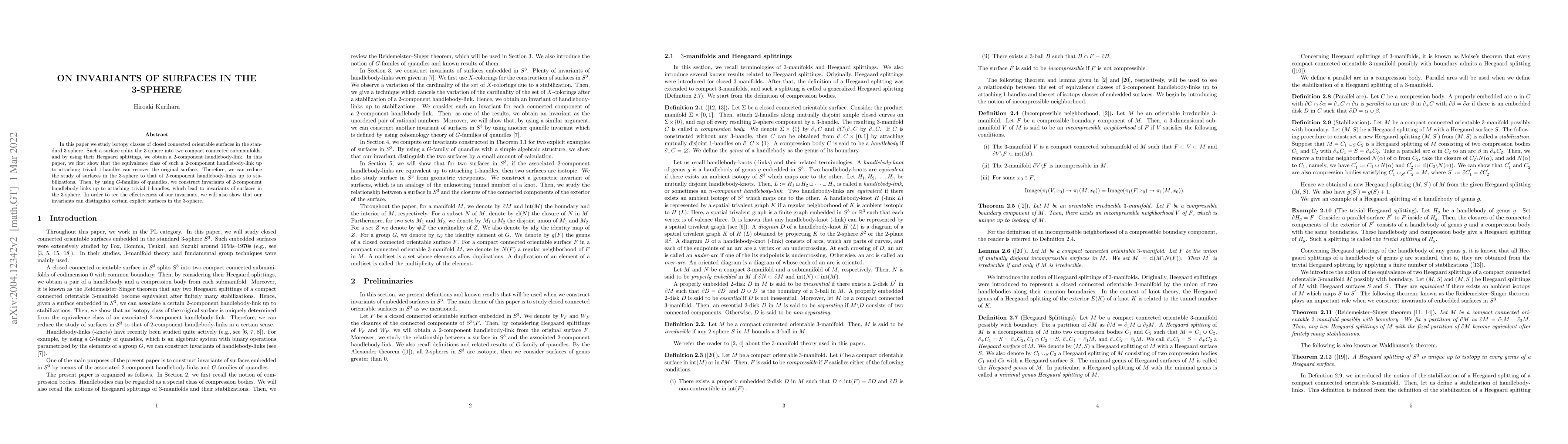 Thumbnail for On invariants of surfaces in the $3$-sphere