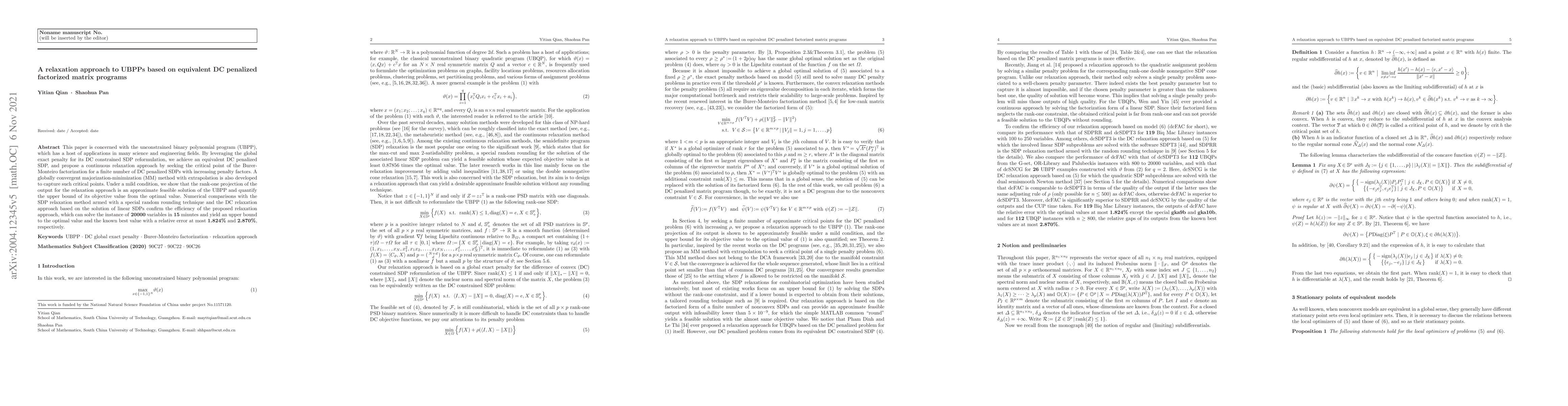 Thumbnail for A relaxation approach to UBPPs based on equivalent DC penalized
  factorized matrix programs