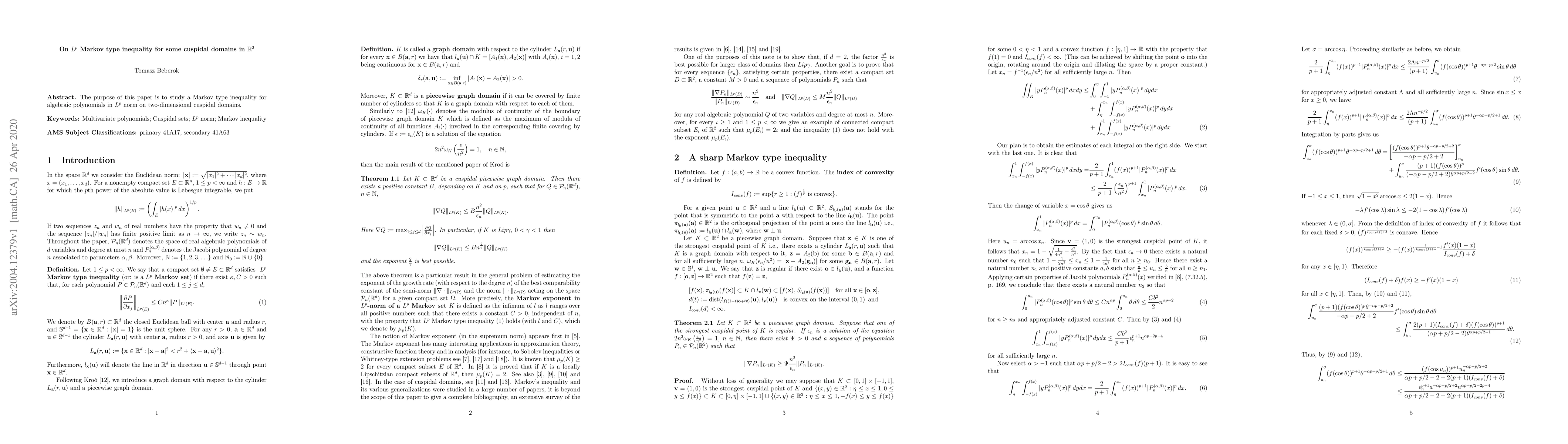 Thumbnail for On $L^p$ Markov type inequality for some cuspidal domains in
  $\mathbb{R}^2$