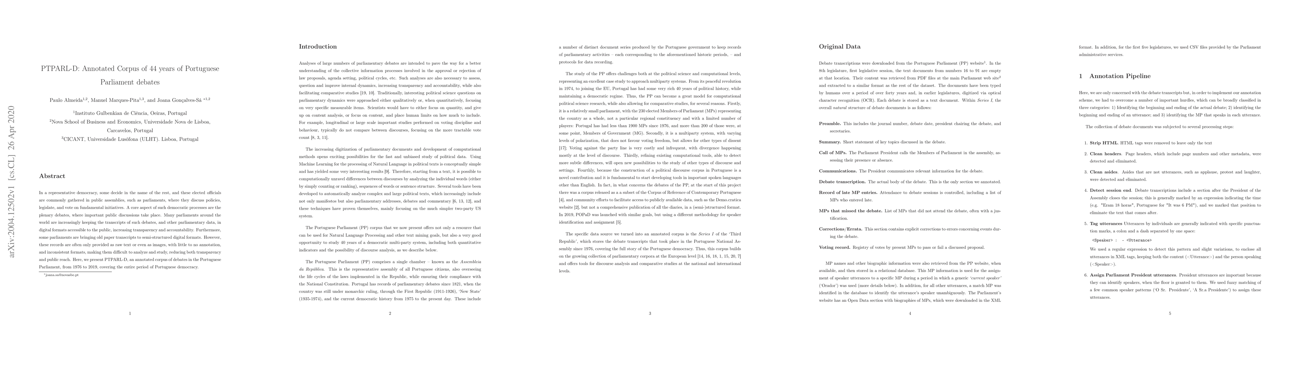 Thumbnail for PTPARL-D: Annotated Corpus of 44 years of Portuguese Parliament debates