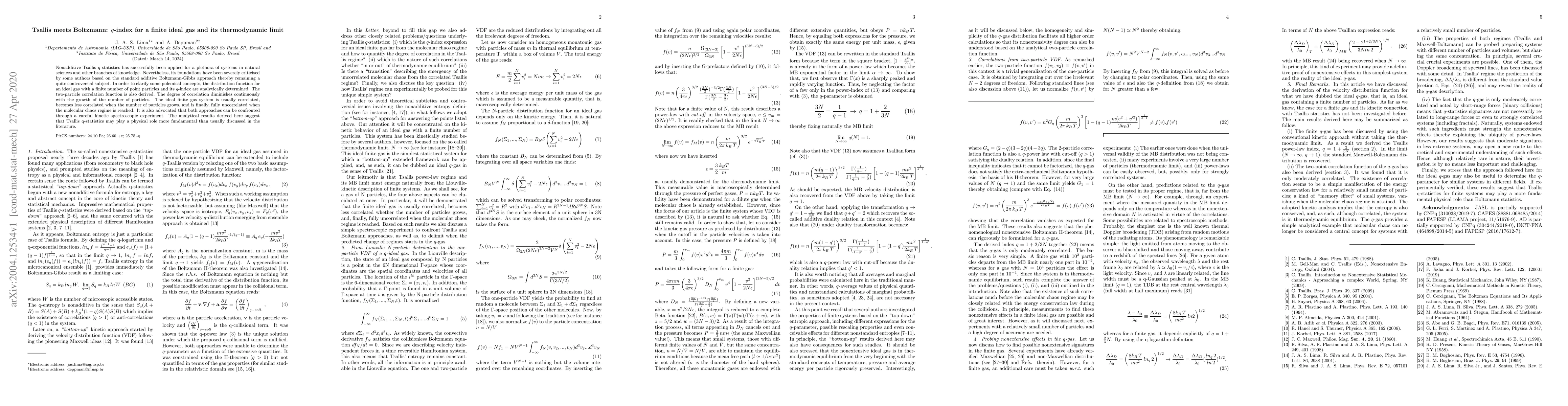 Thumbnail for Tsallis meets Boltzmann: q-index for a finite ideal gas and its
  thermodynamic limit