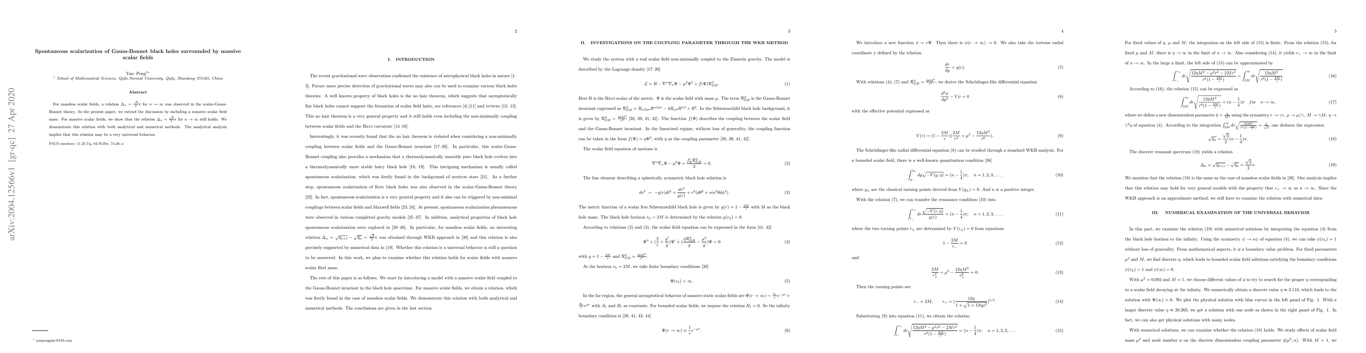 Thumbnail for Spontaneous scalarization of Gauss-Bonnet black holes surrounded by
  massive scalar fields