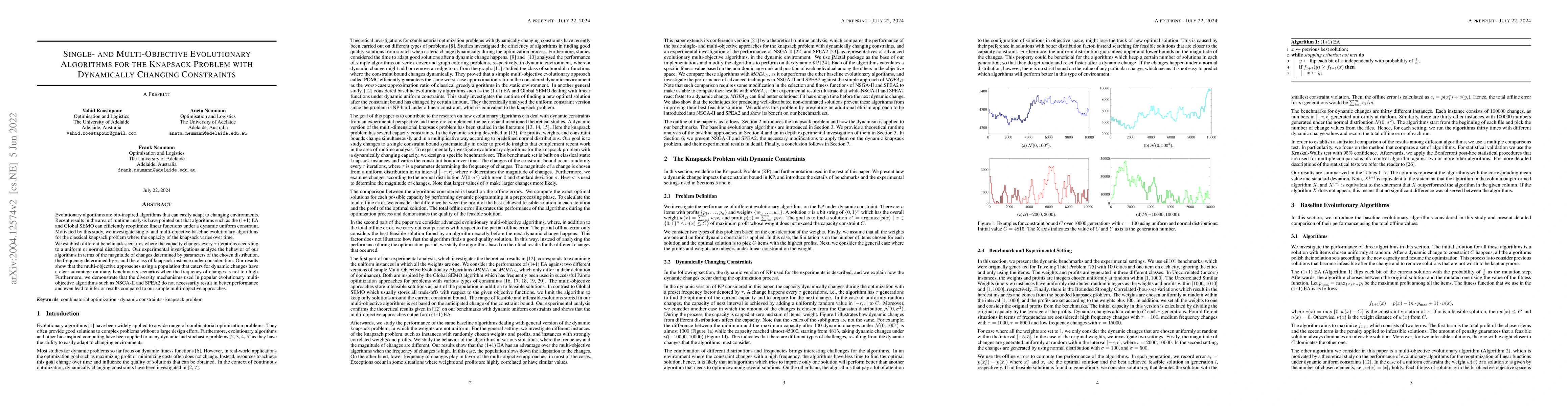 Thumbnail for Single- and Multi-Objective Evolutionary Algorithms for the Knapsack
  Problem with Dynamically Changing Constraints