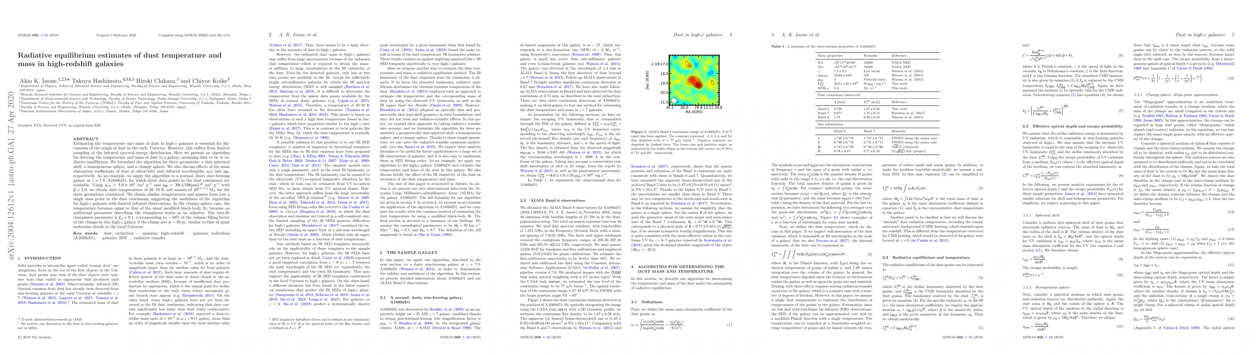 Thumbnail for Radiative equilibrium estimates of dust temperature and mass in
  high-redshift galaxies