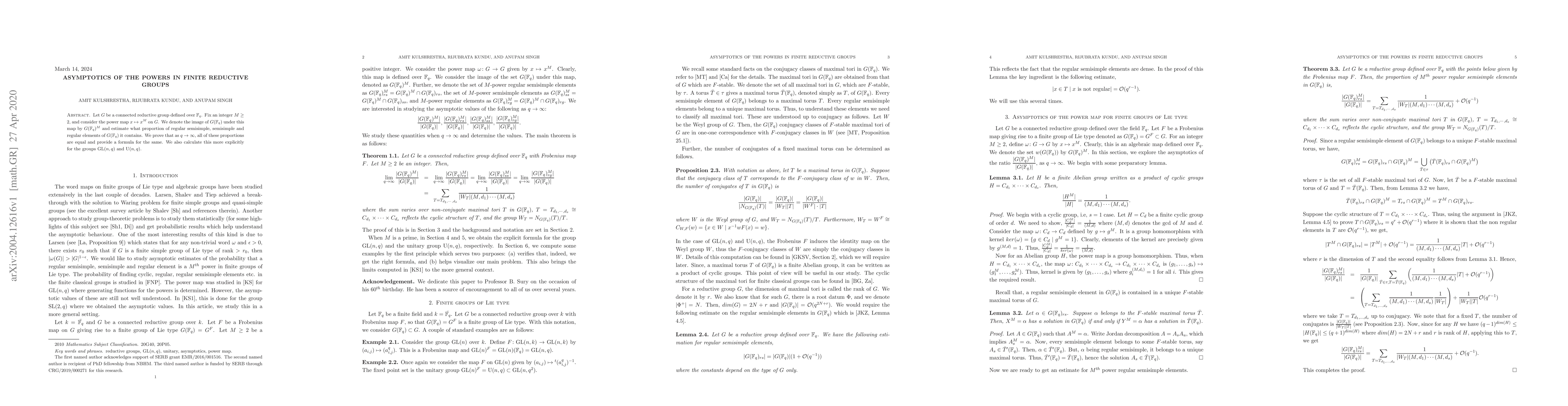 Thumbnail for Asymptotics of the powers in finite reductive groups