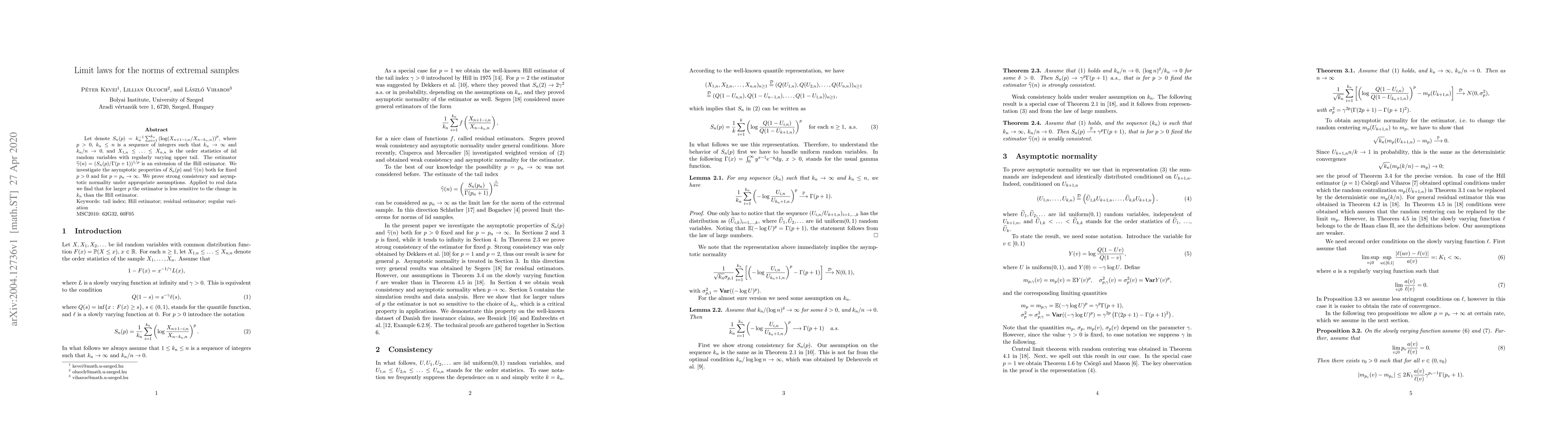 Thumbnail for Limit laws for the norms of extremal samples