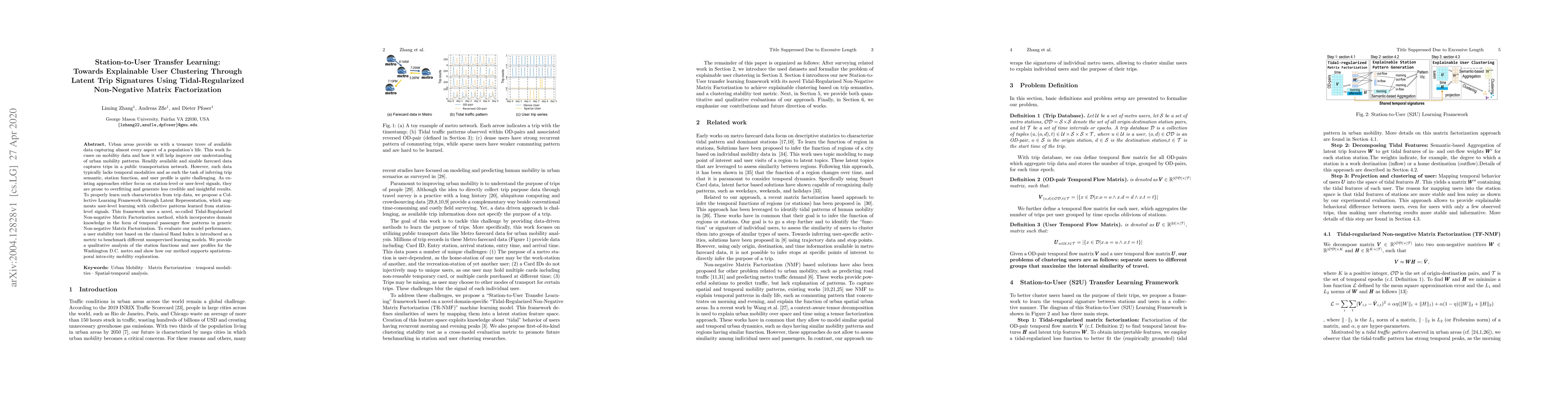 Thumbnail for Station-to-User Transfer Learning: Towards Explainable User Clustering
  Through Latent Trip Signatures Using Tidal-Regularized Non-Negative Matrix
  Factorization