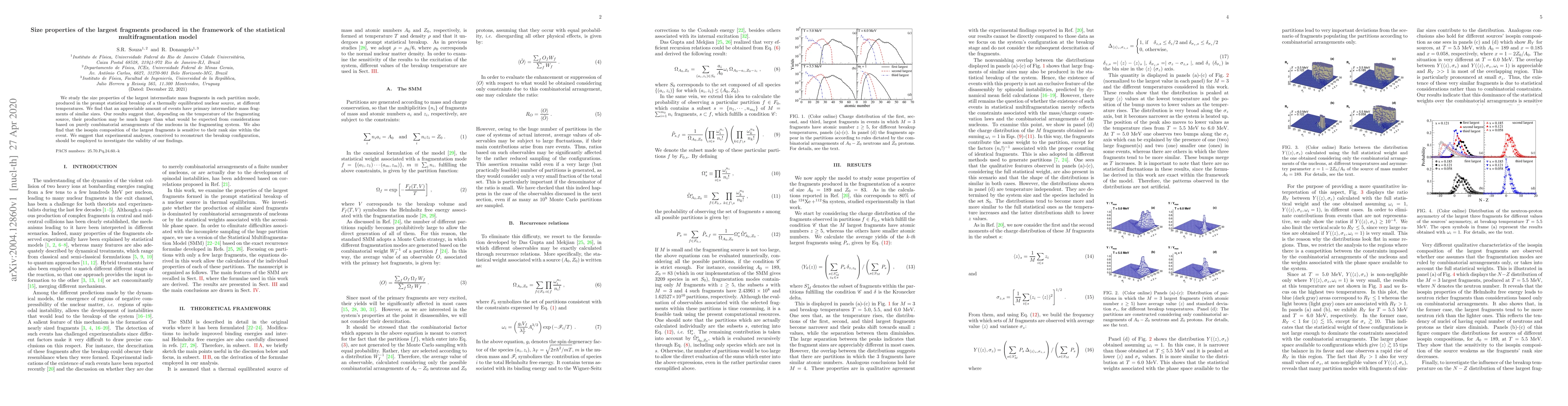 Thumbnail for Size properties of the largest fragments produced in the framework of
  the statistical multifragmentation model