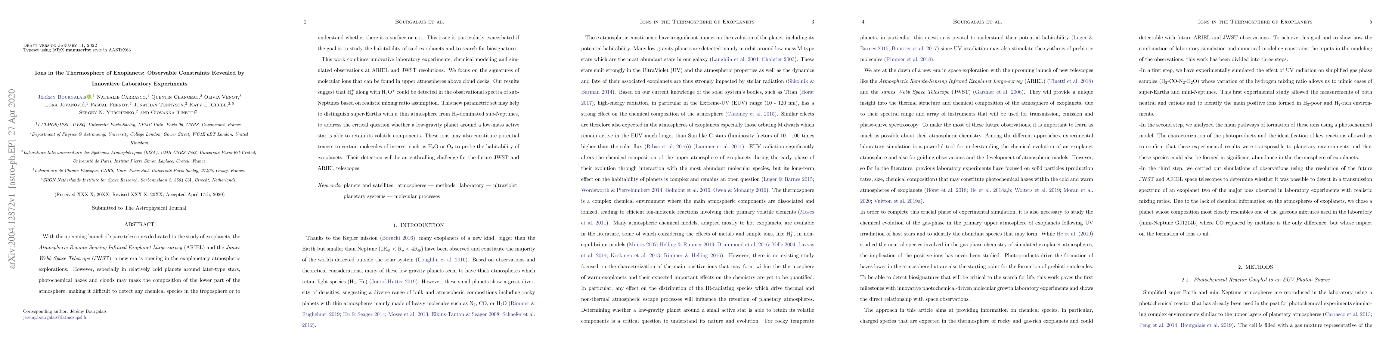 Thumbnail for Ions in the Thermosphere of Exoplanets: Observable Constraints Revealed
  by Innovative Laboratory Experiments