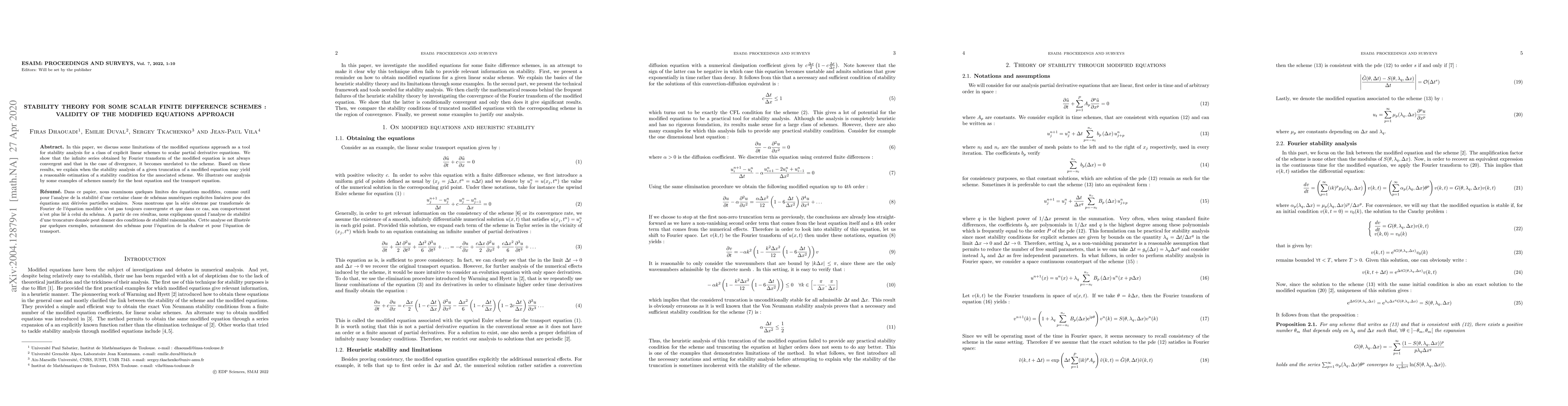 Thumbnail for Stability theory for some scalar finite difference schemes : Validity of
  the modified equations approach