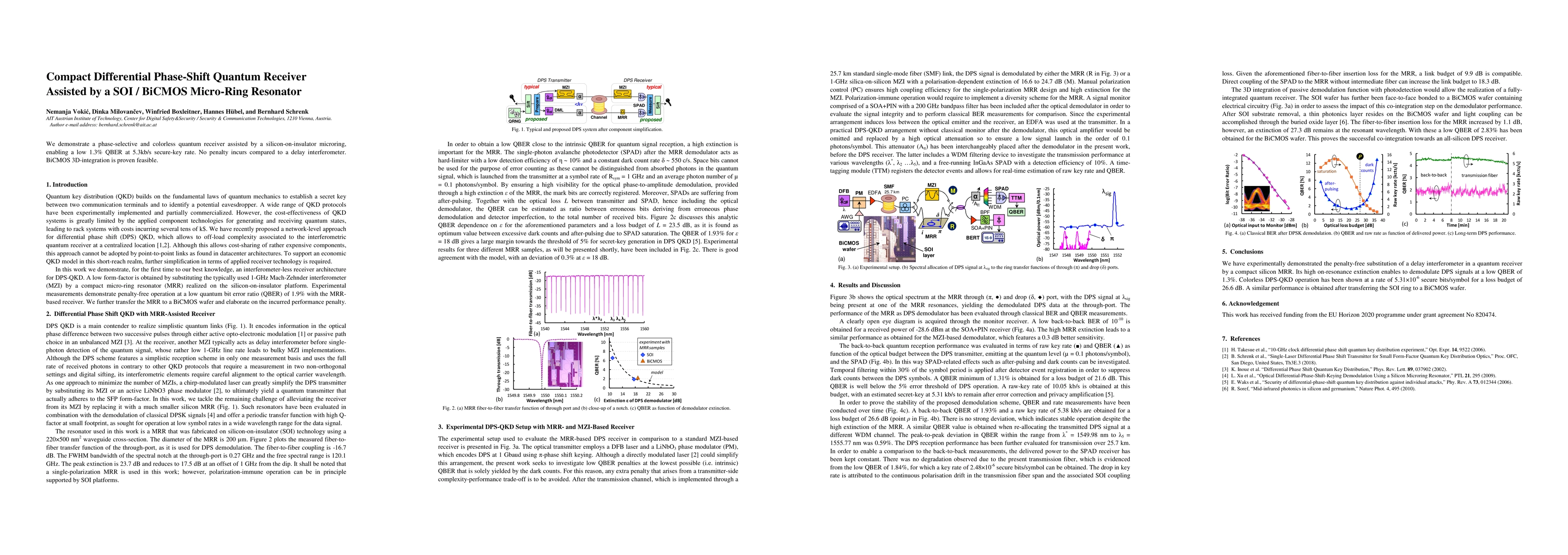 Thumbnail for Compact Differential Phase-Shift Quantum Receiver Assisted by a SOI /
  BiCMOS Micro-Ring Resonator