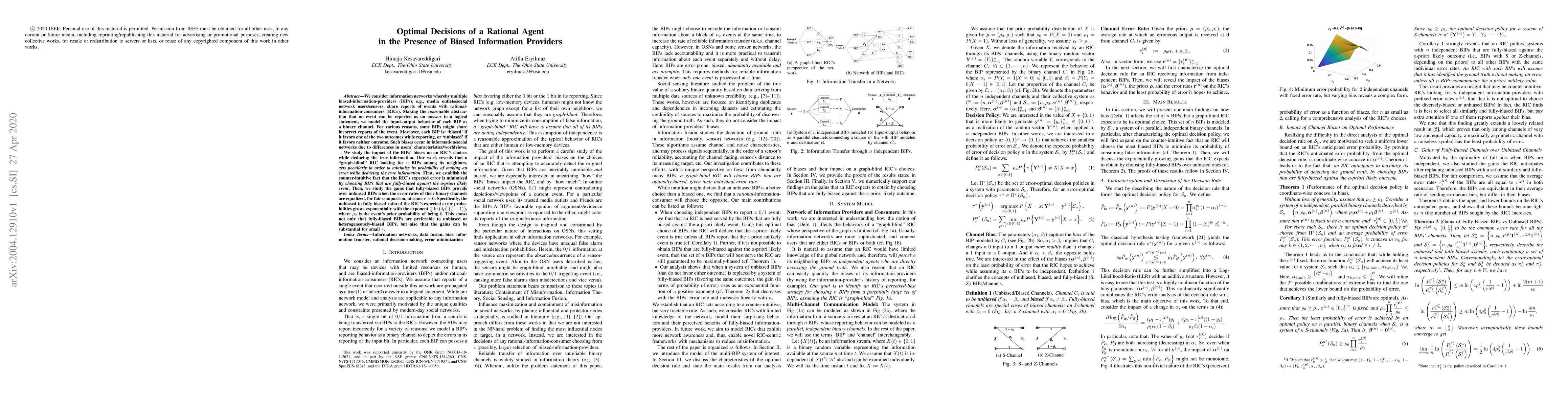 Thumbnail for Optimal Decisions of a Rational Agent in the Presence of Biased
  Information Providers