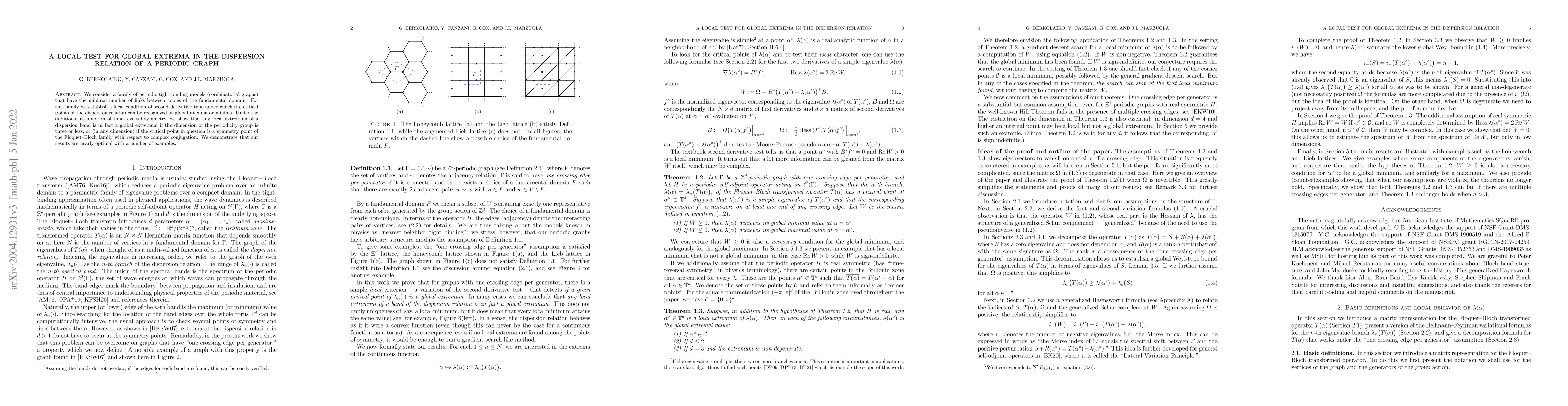 Thumbnail for A local test for global extrema in the dispersion relation of a periodic
  graph