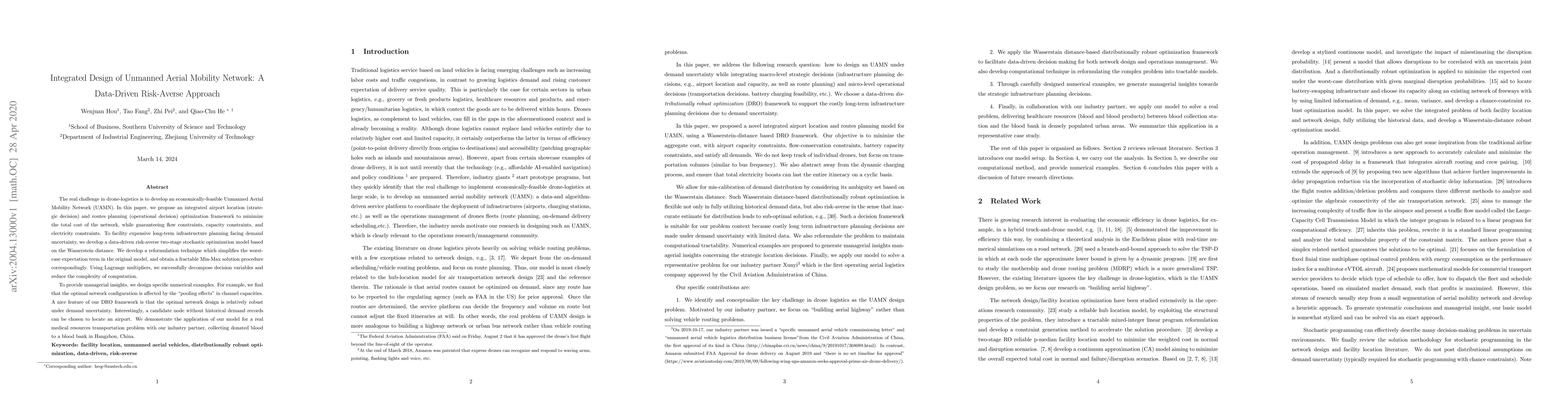 Thumbnail for Integrated Design of Unmanned Aerial Mobility Network: A Data-Driven
  Risk-Averse Approach