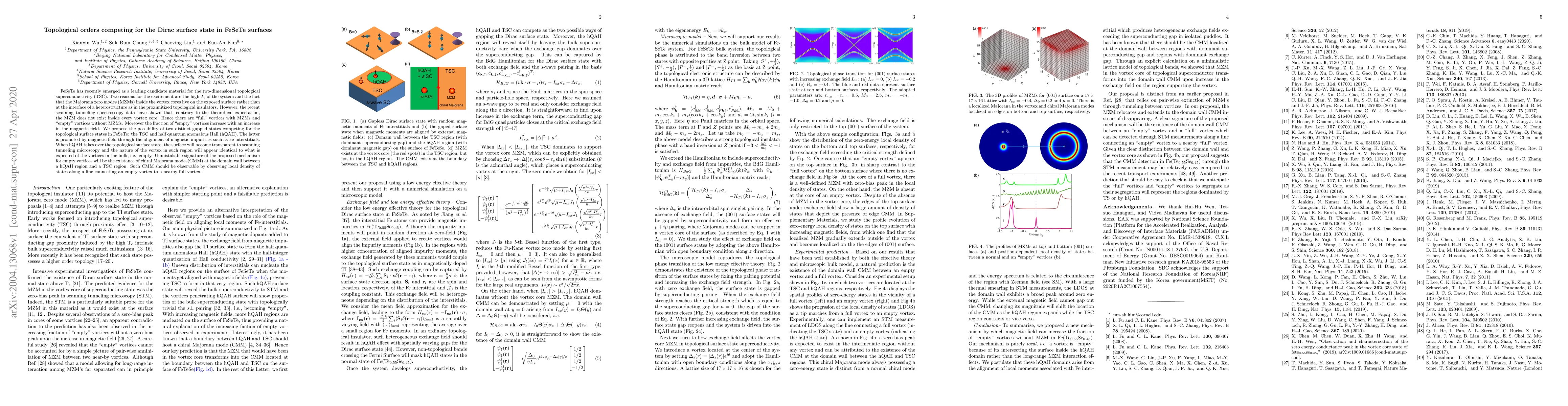 Thumbnail for Topological orders competing for the Dirac surface state in FeSeTe
  surfaces