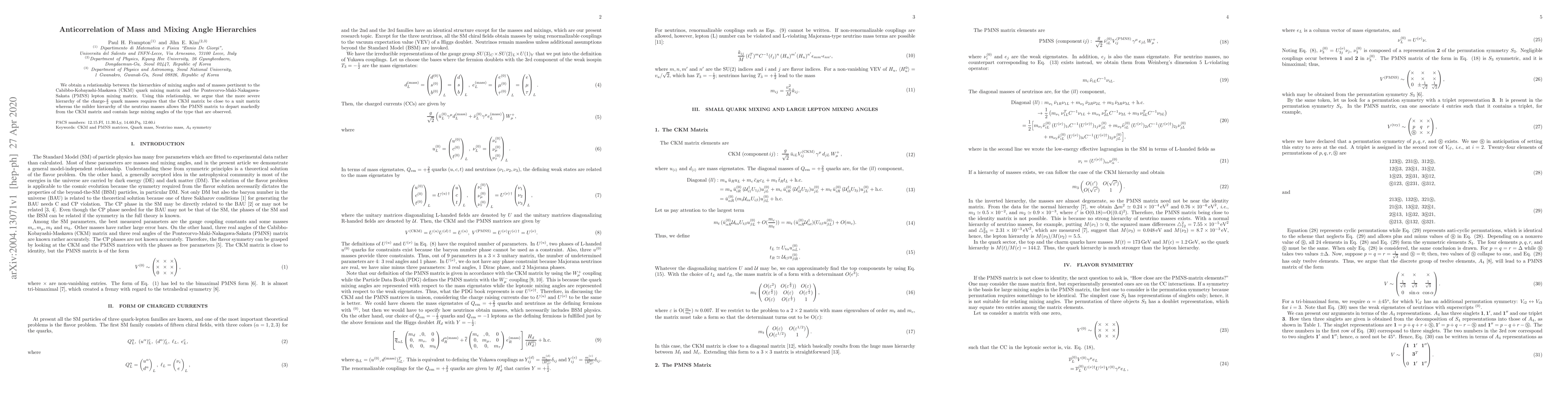Thumbnail for Anticorrelation of Mass and Mixing Angle Hierarchies