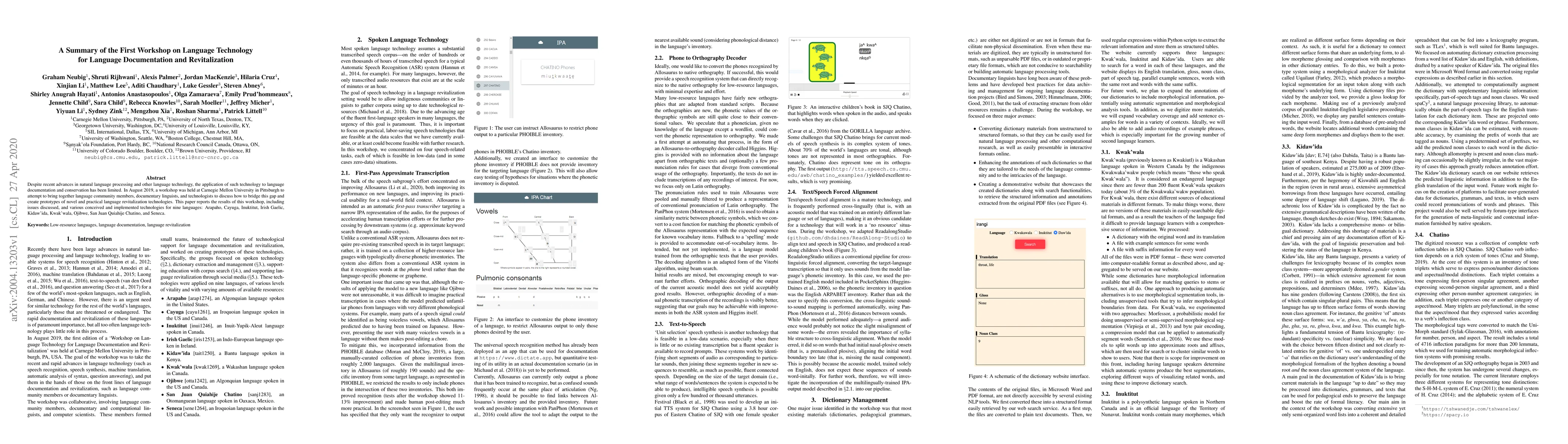 Thumbnail for A Summary of the First Workshop on Language Technology for Language
  Documentation and Revitalization
