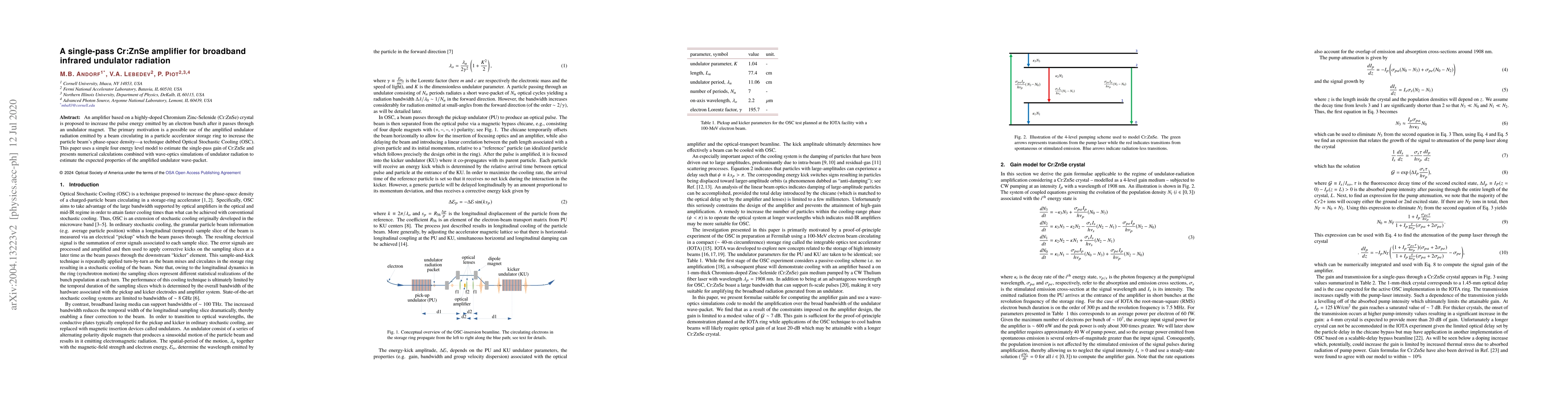 Thumbnail for A Single-pass Cr:ZnSe Amplifier for Broadband Infared Undulator
  Radiation