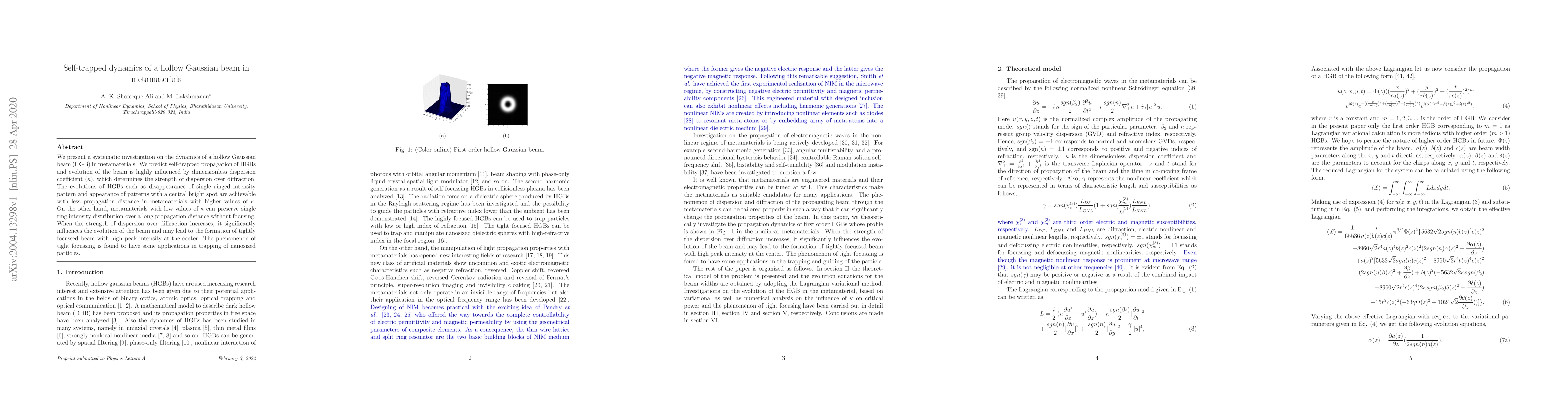 Thumbnail for Self-trapped dynamics of a hollow Gaussian beam in metamaterials