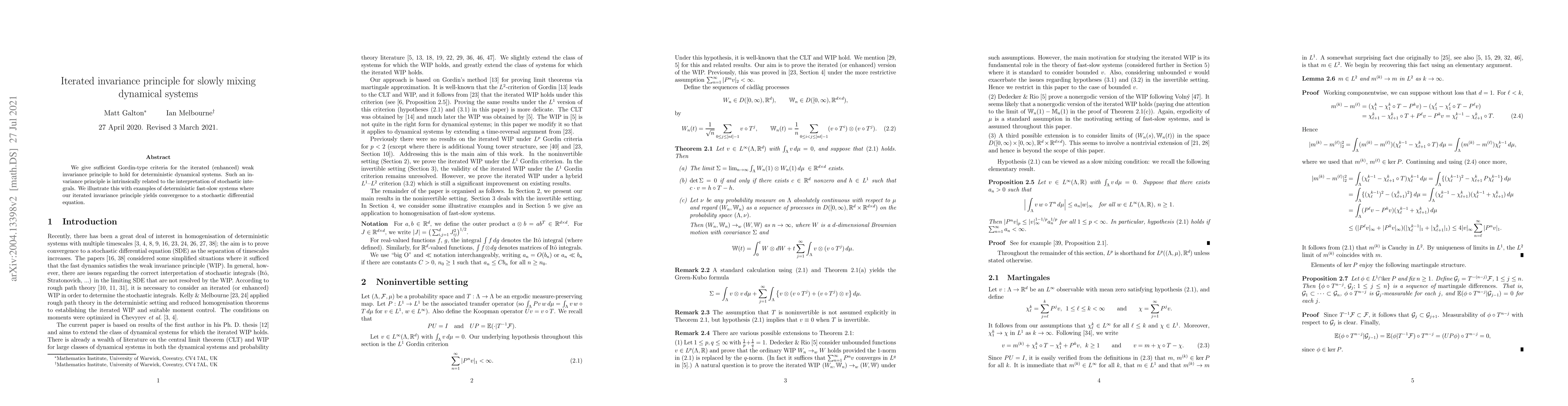 Thumbnail for Iterated invariance principle for slowly mixing dynamical systems