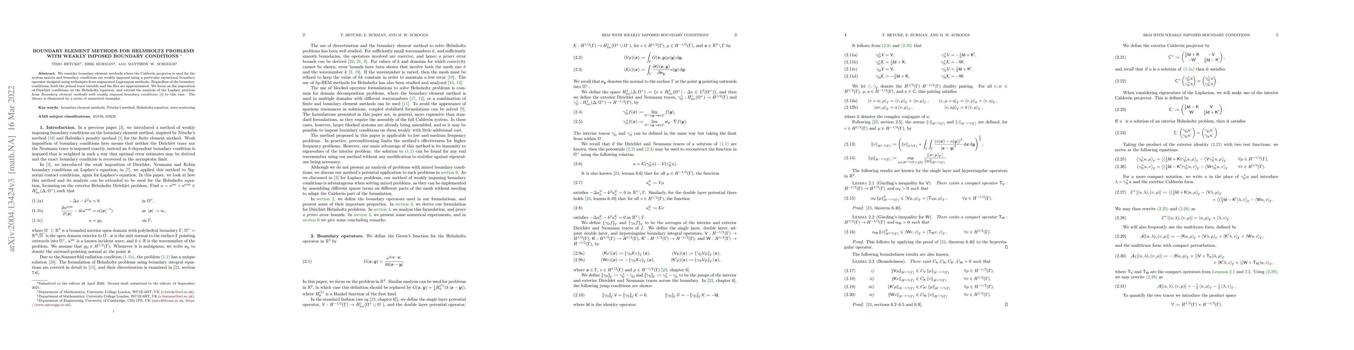 Thumbnail for Boundary element methods for Helmholtz problems with weakly imposed
  boundary conditions