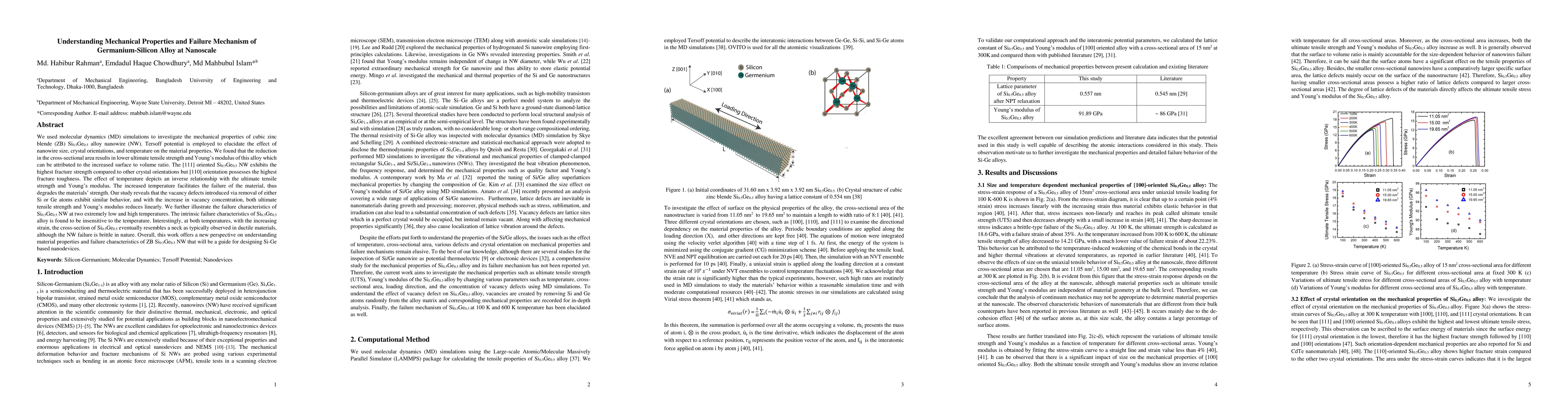 Thumbnail for Understanding Mechanical Properties and Failure Mechanism of
  Germanium-Silicon Alloy at Nanoscale