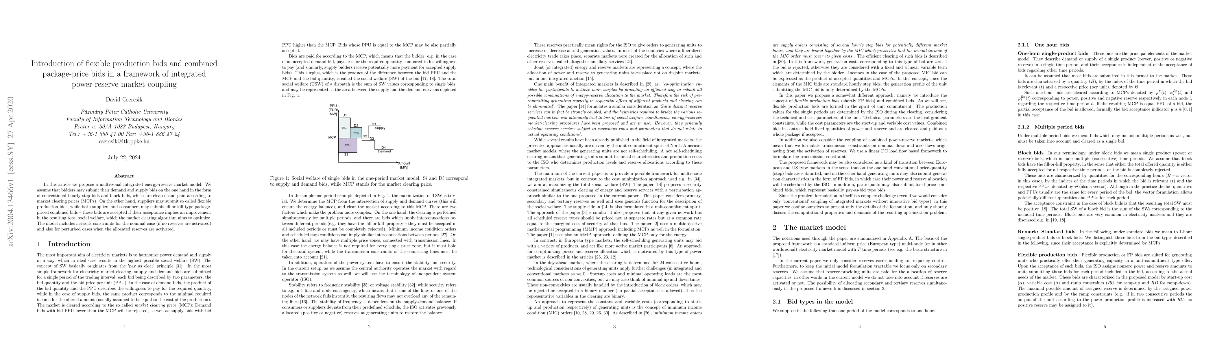 Thumbnail for Introduction of flexible production bids and combined package-price bids
  in a framework of integrated power-reserve market coupling
