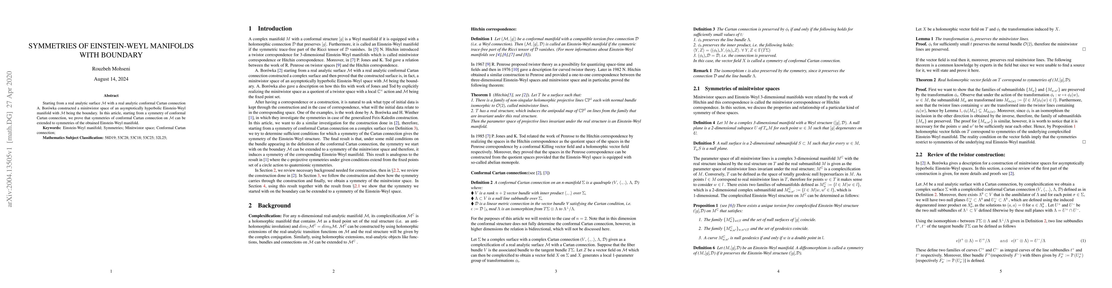 Thumbnail for Symmetries of Einstein-Weyl Manifolds with Boundary