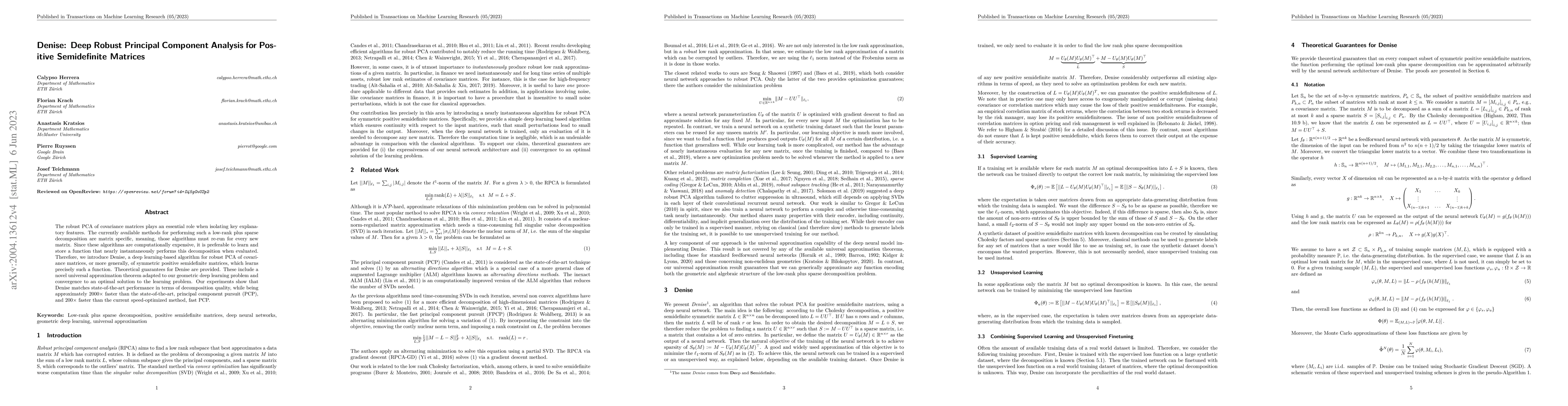 Thumbnail for Denise: Deep Robust Principal Component Analysis for Positive
  Semidefinite Matrices