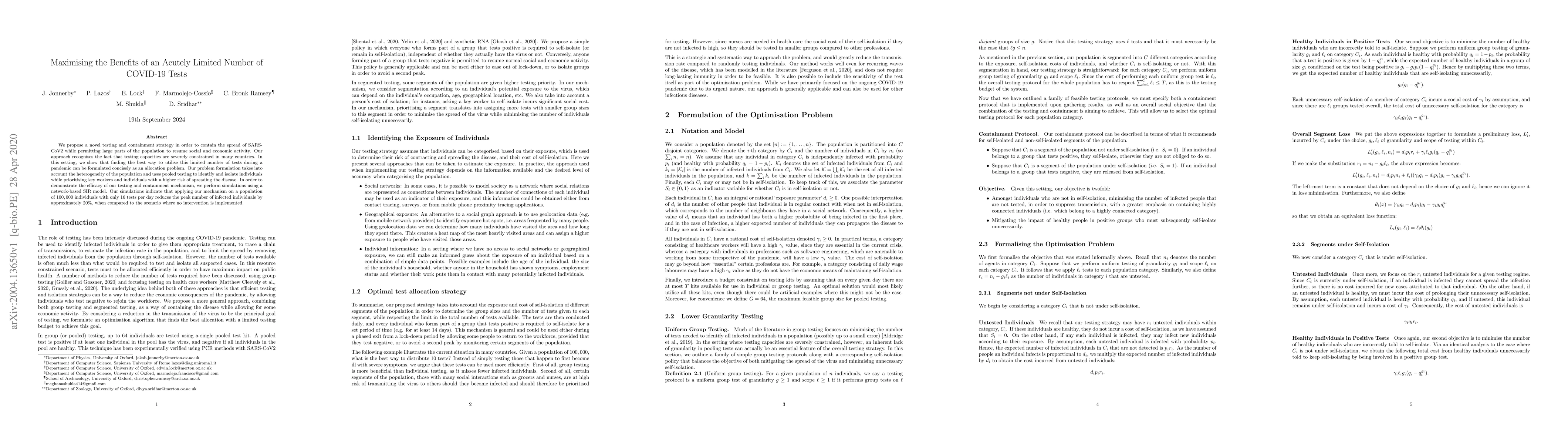 Thumbnail for Maximising the Benefits of an Acutely Limited Number of COVID-19 Tests