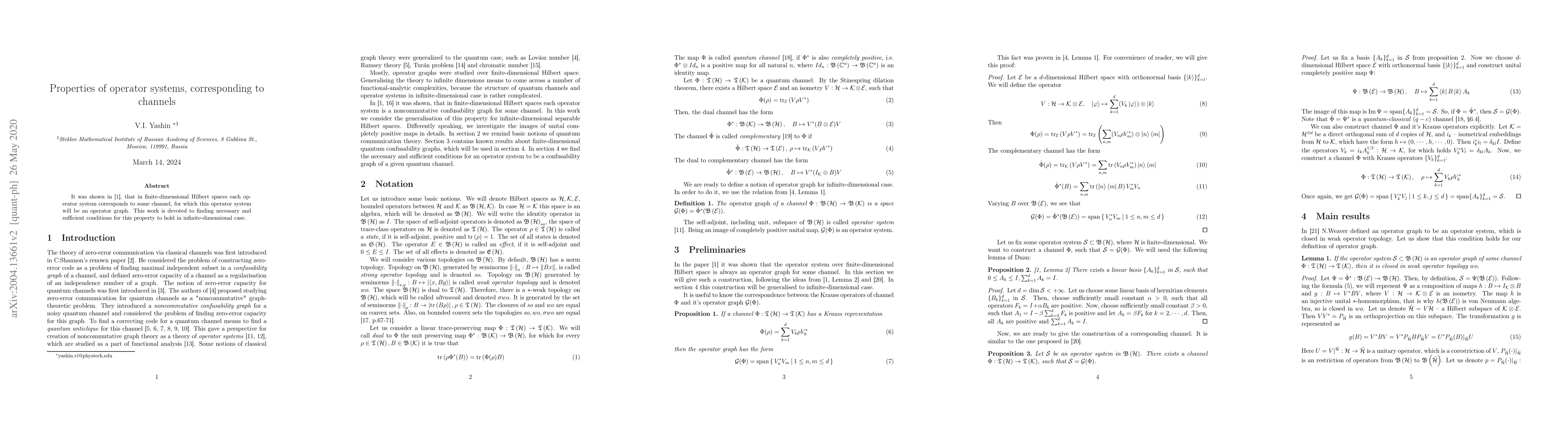Thumbnail for Properties of operator systems, corresponding to channels