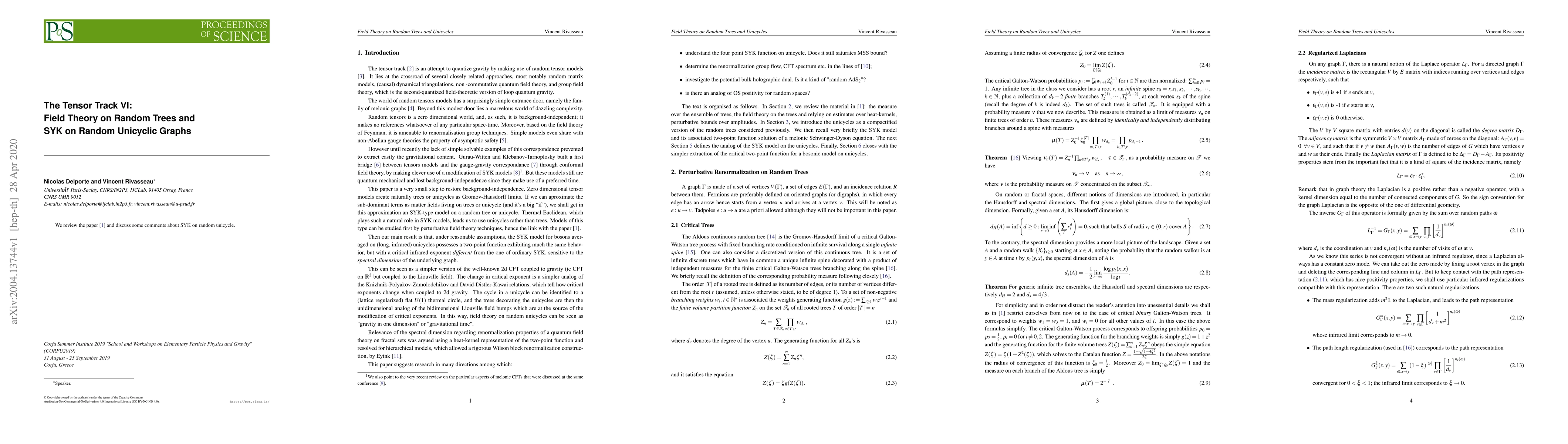 Thumbnail for The Tensor Track VI: Field Theory on Random Trees and SYK on Random
  Unicyclic Graphs