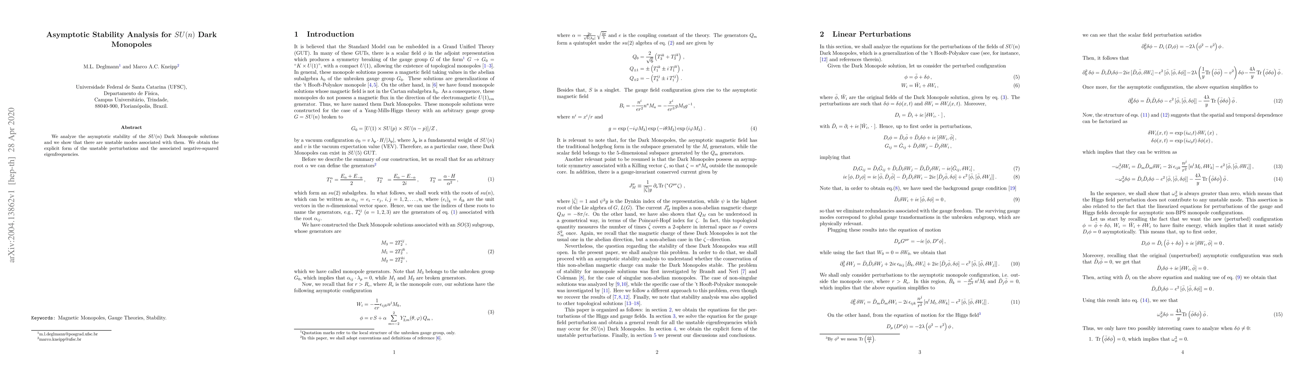 Thumbnail for Asymptotic Stability Analysis for $SU(n)$ Dark Monopoles