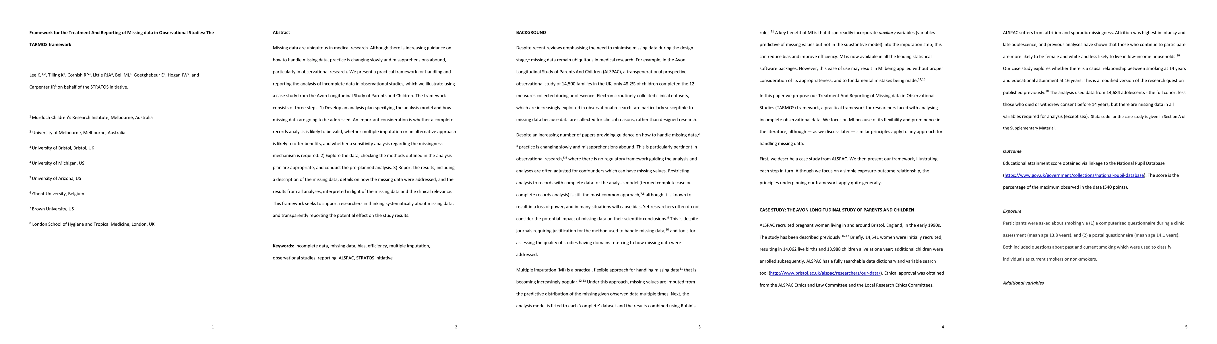 Thumbnail for Framework for the Treatment And Reporting of Missing data in
  Observational Studies: The TARMOS framework