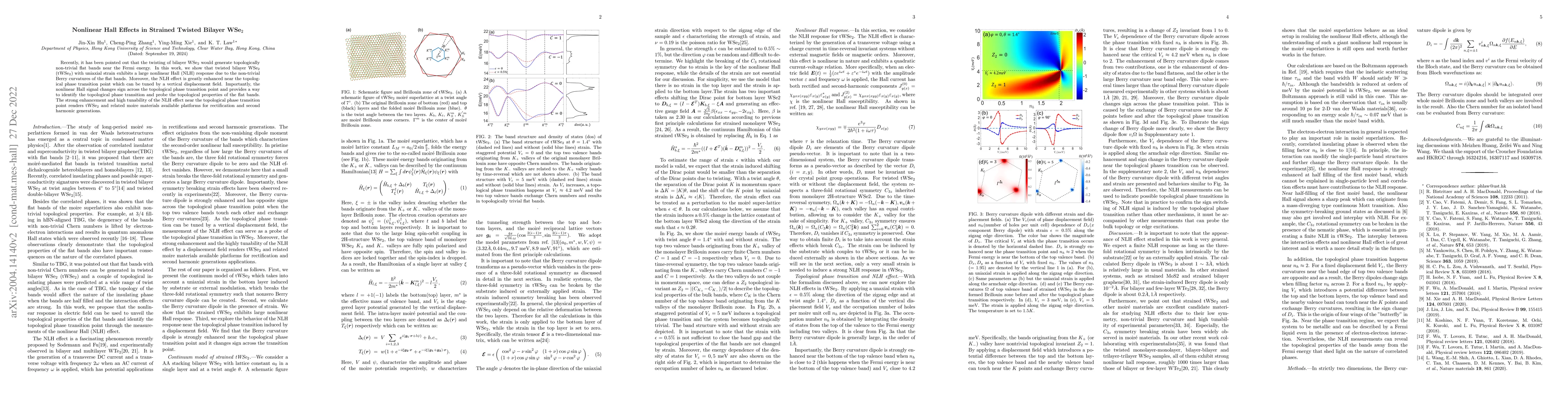 Thumbnail for Nonlinear Hall Effects in Strained Twisted Bilayer WSe$_2$