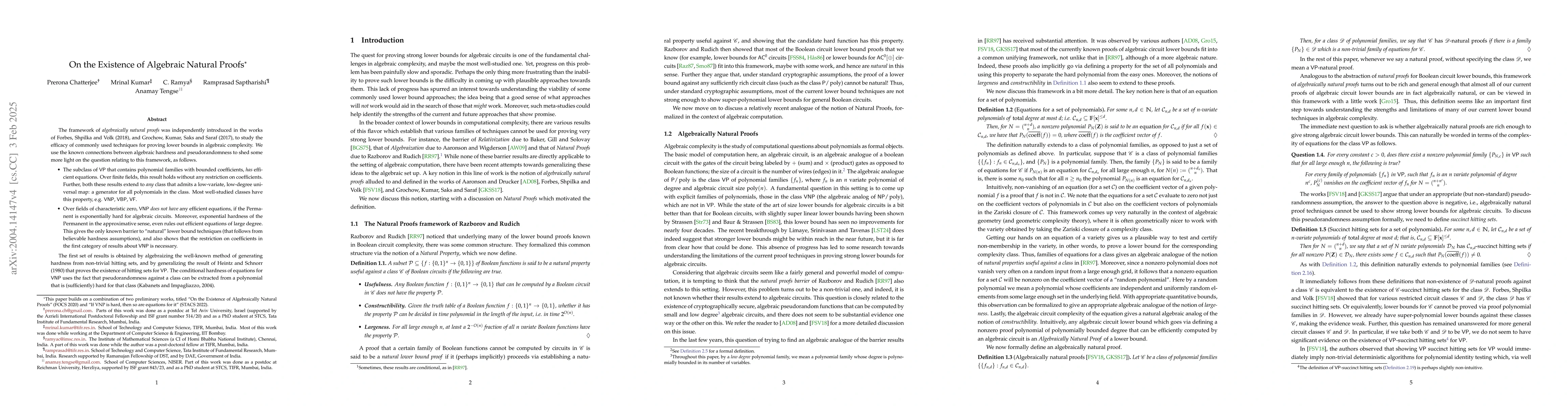 Thumbnail for On the Existence of Algebraic Natural Proofs