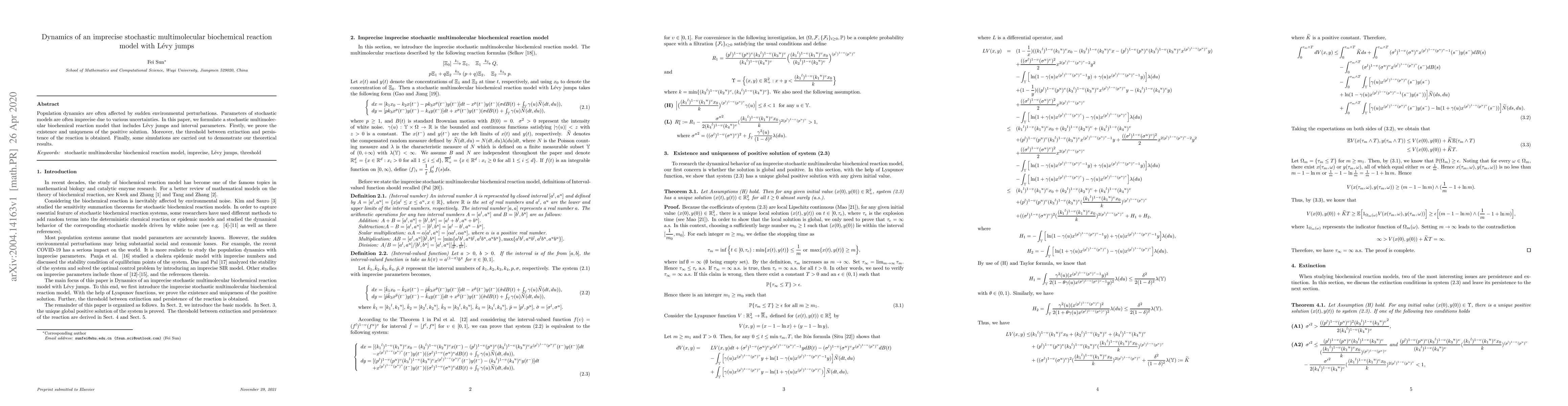 Thumbnail for Dynamics of an imprecise stochastic multimolecular biochemical reaction
  model with L\'{e}vy jumps