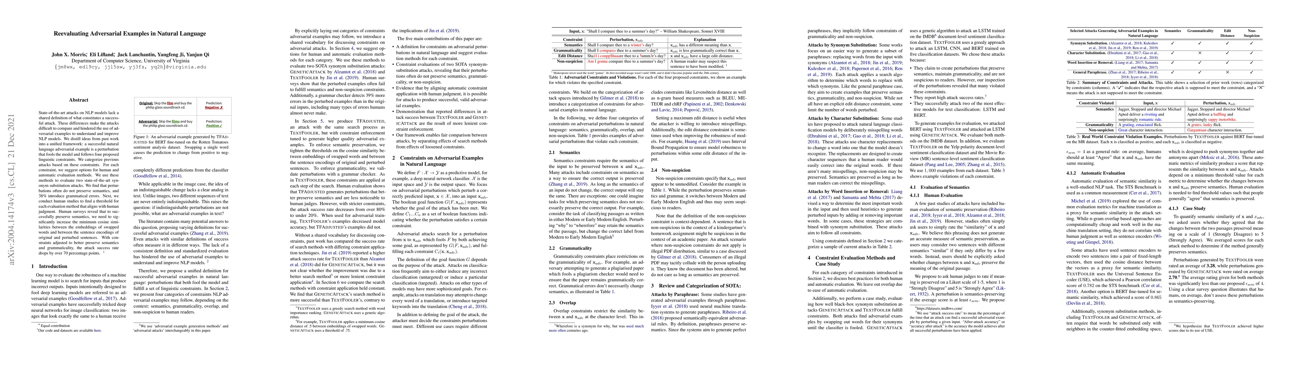 Thumbnail for Reevaluating Adversarial Examples in Natural Language
