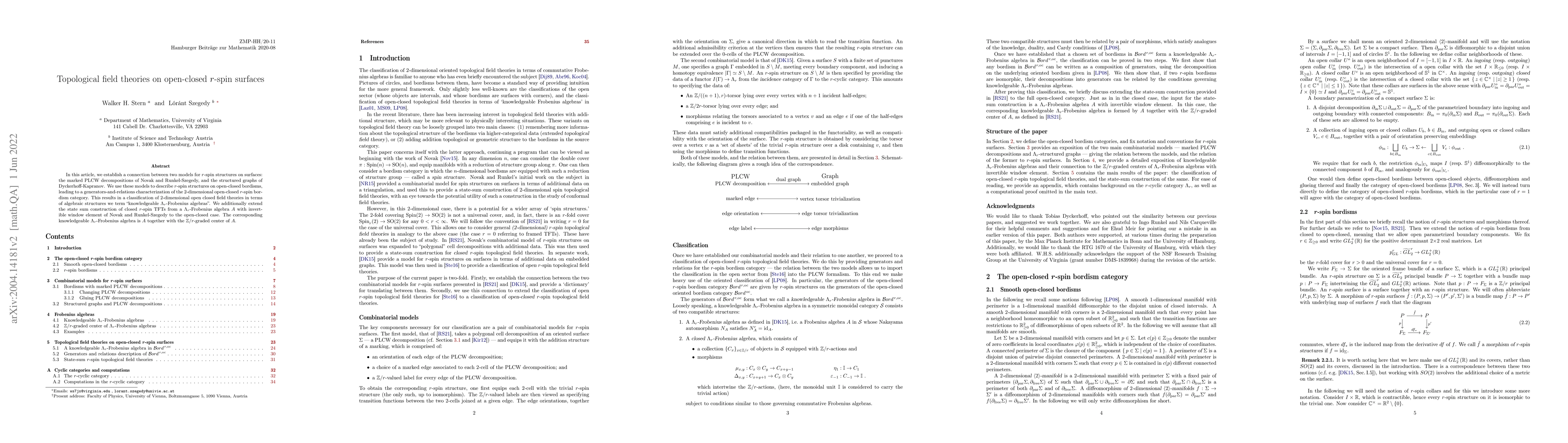 Thumbnail for Topological field theories on open-closed $r$-spin surfaces