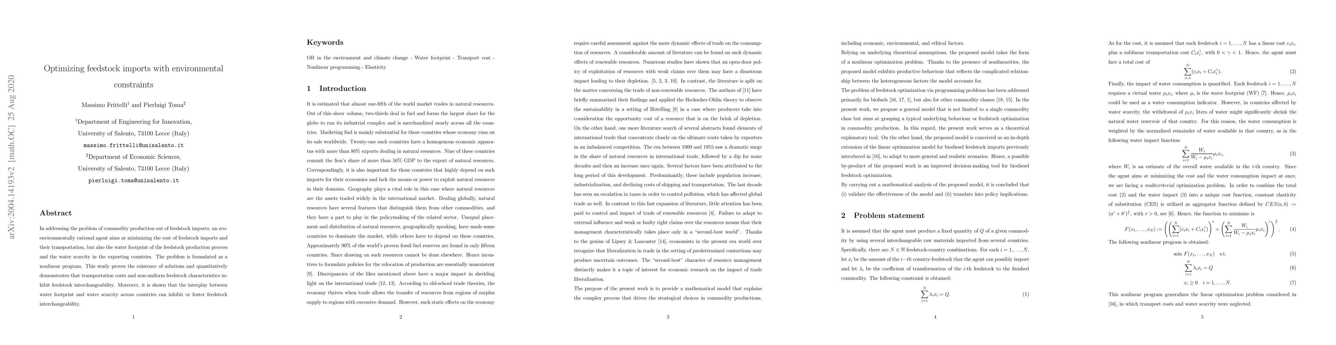 Thumbnail for Optimizing feedstock imports with environmental constraints