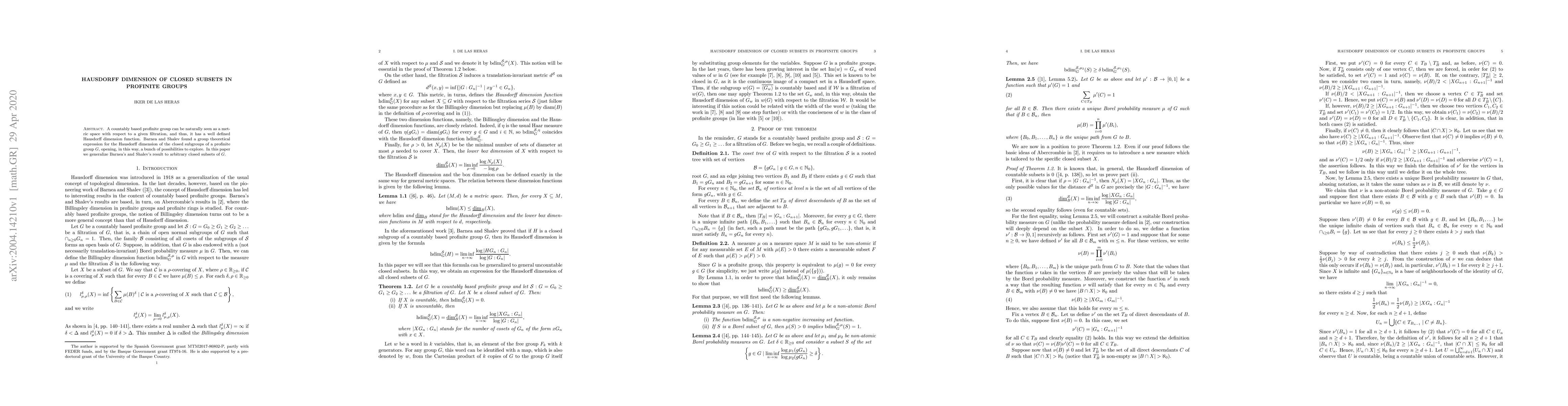 Thumbnail for Hausdorff dimension of closed subsets in profinite groups