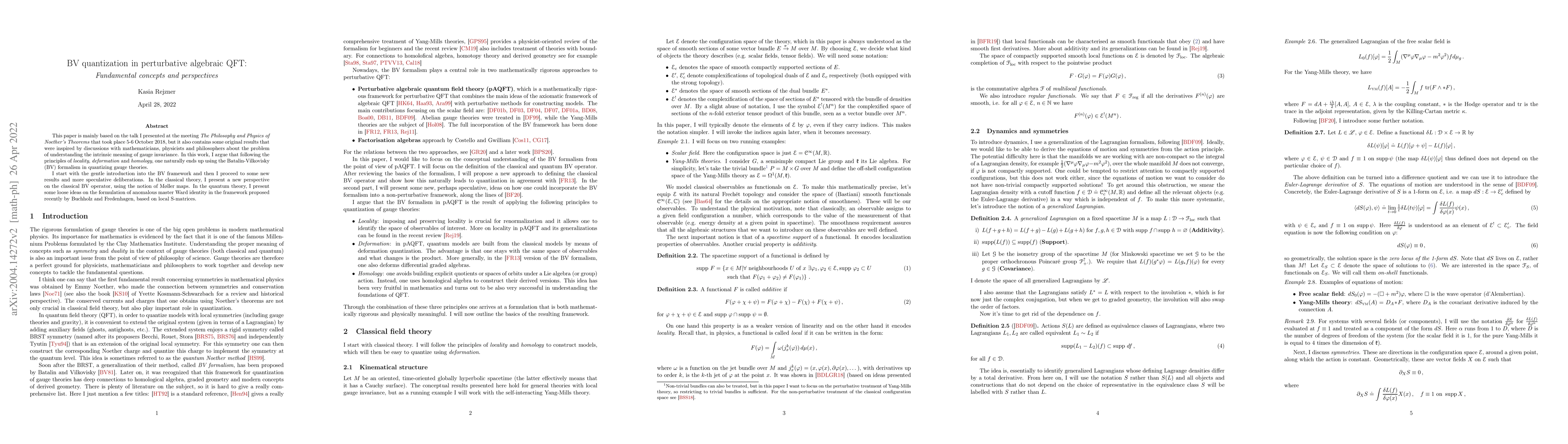 Thumbnail for BV quantization in perturbative algebraic QFT: Fundamental concepts and
  perspectives