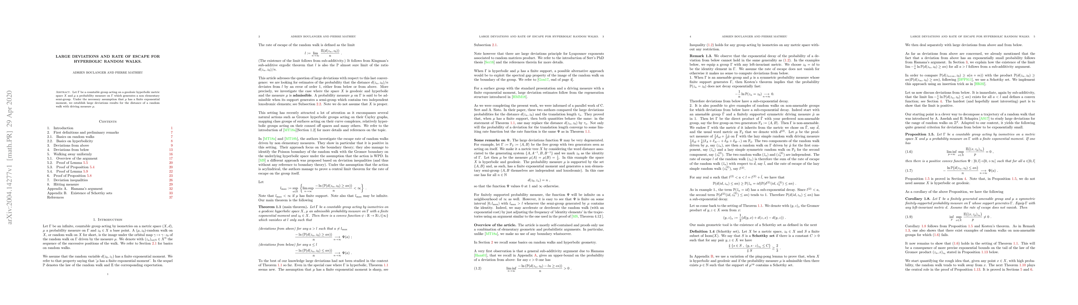 Thumbnail for Large deviations and rate of escape for hyperbolic random walks