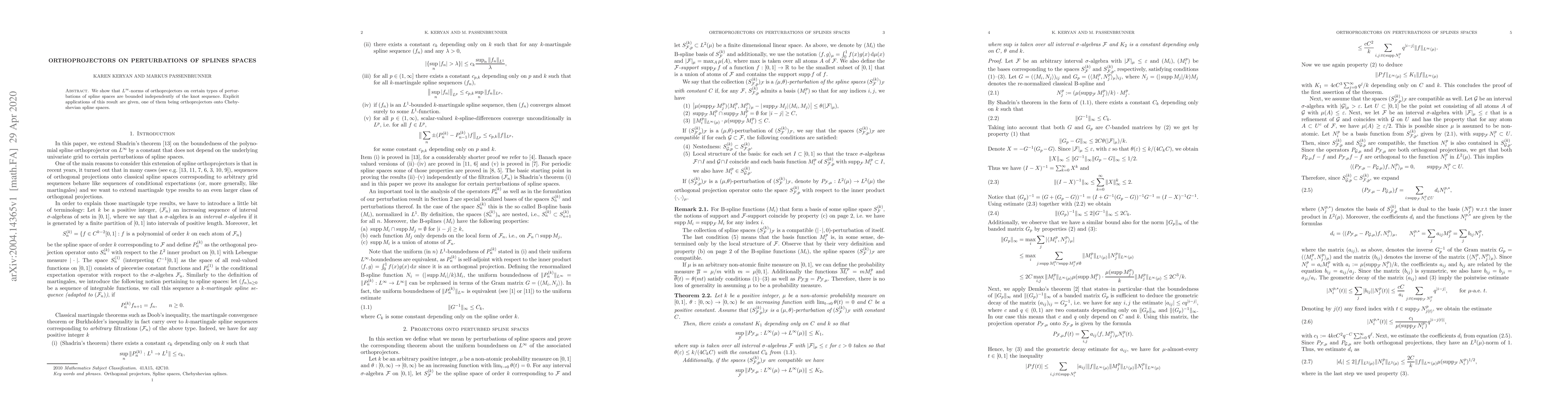 Thumbnail for Orthoprojectors on perturbations of splines spaces