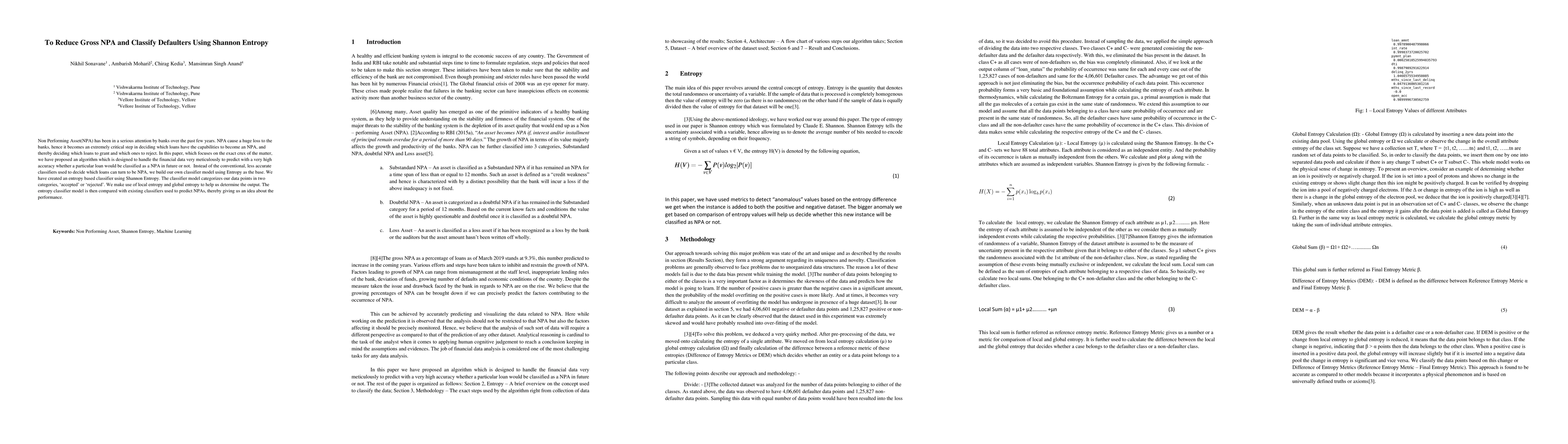 Thumbnail for To Reduce Gross NPA and Classify Defaulters Using Shannon Entropy