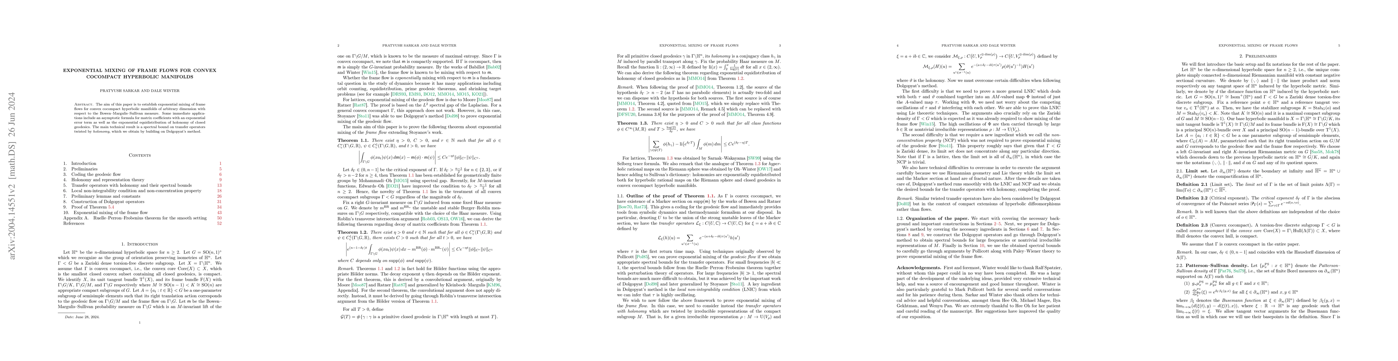 Thumbnail for Exponential mixing of frame flows for convex cocompact hyperbolic
  manifolds