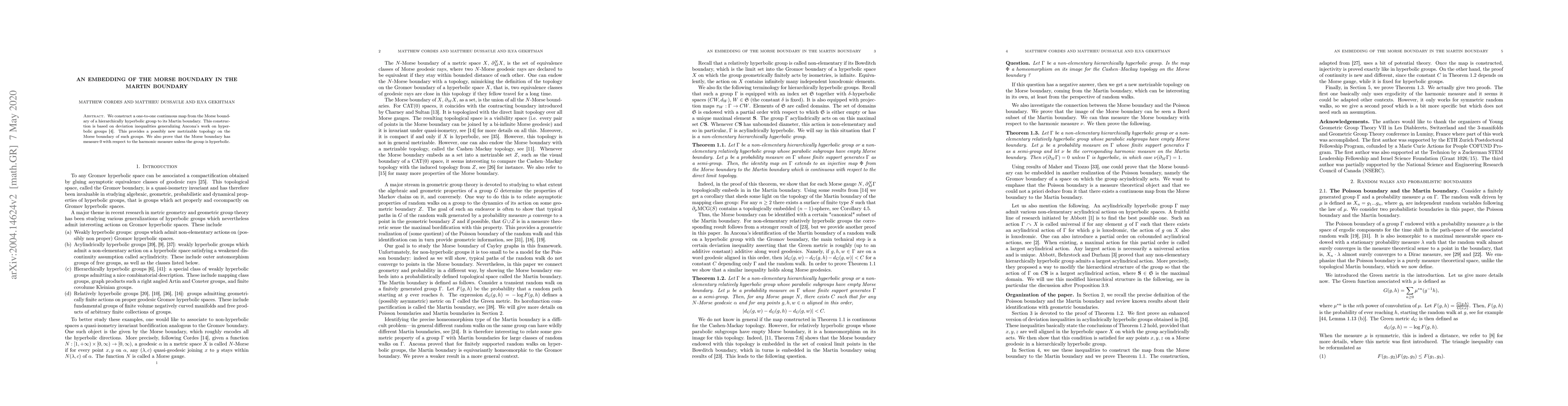 Thumbnail for An embedding of the Morse boundary in the Martin boundary