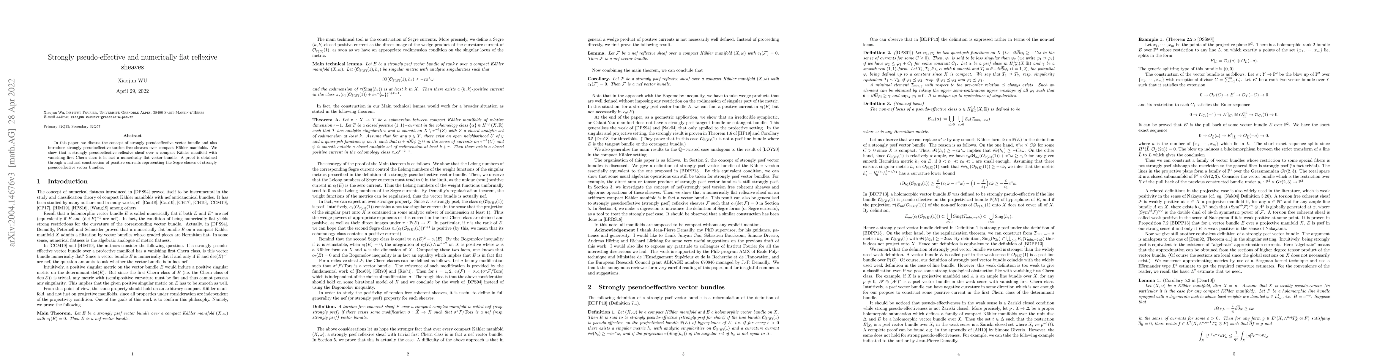 Thumbnail for Pseudo-effective and numerically flat reflexive sheaves