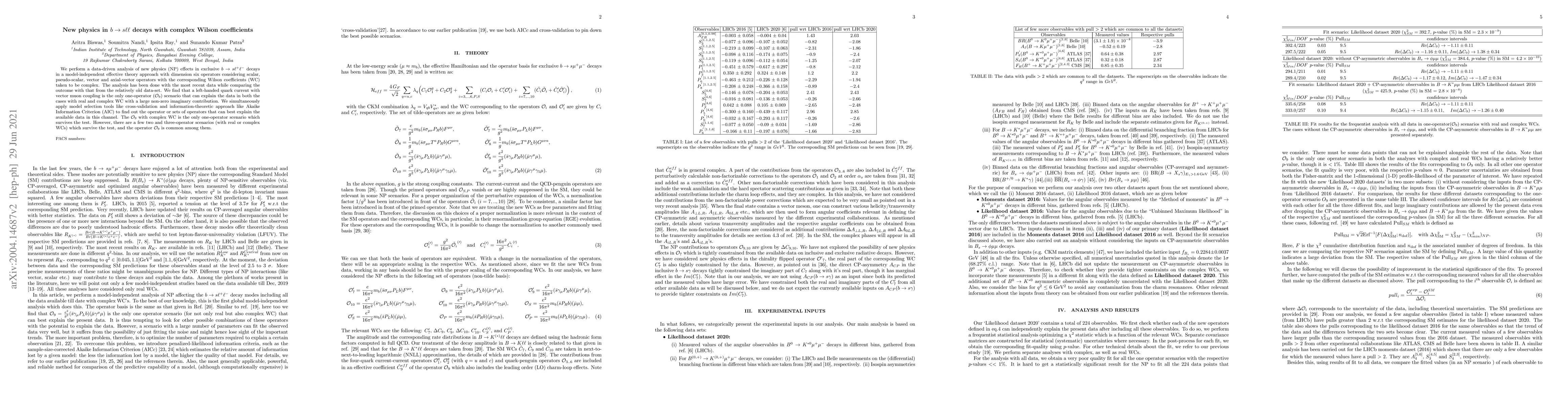 Thumbnail for New physics in $b\to s \ell\ell$ decays with complex Wilson coefficients
