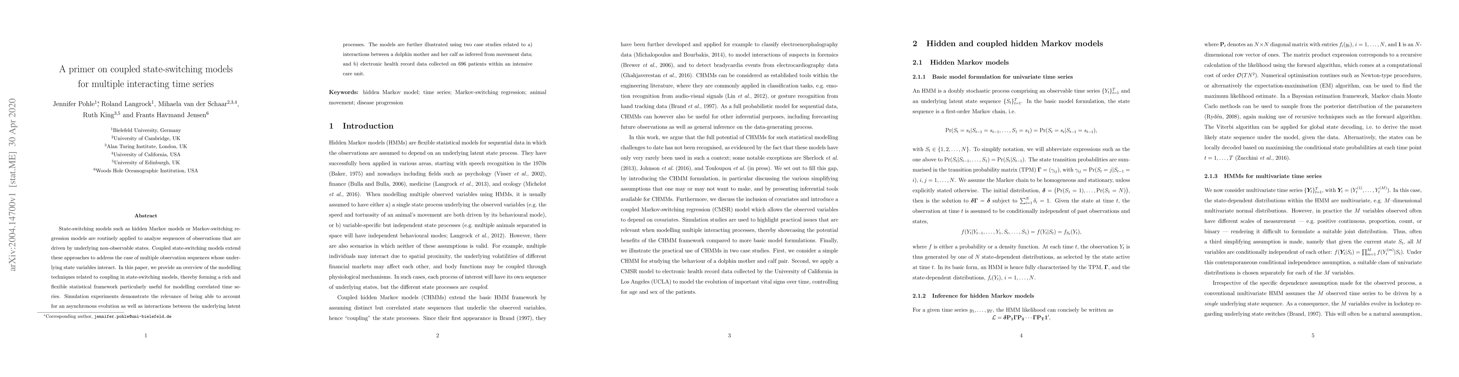Thumbnail for A primer on coupled state-switching models for multiple interacting time
  series